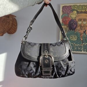 Black Vintage Y2K Large Soho Flap Signature Canvas With Large Silver Buckle